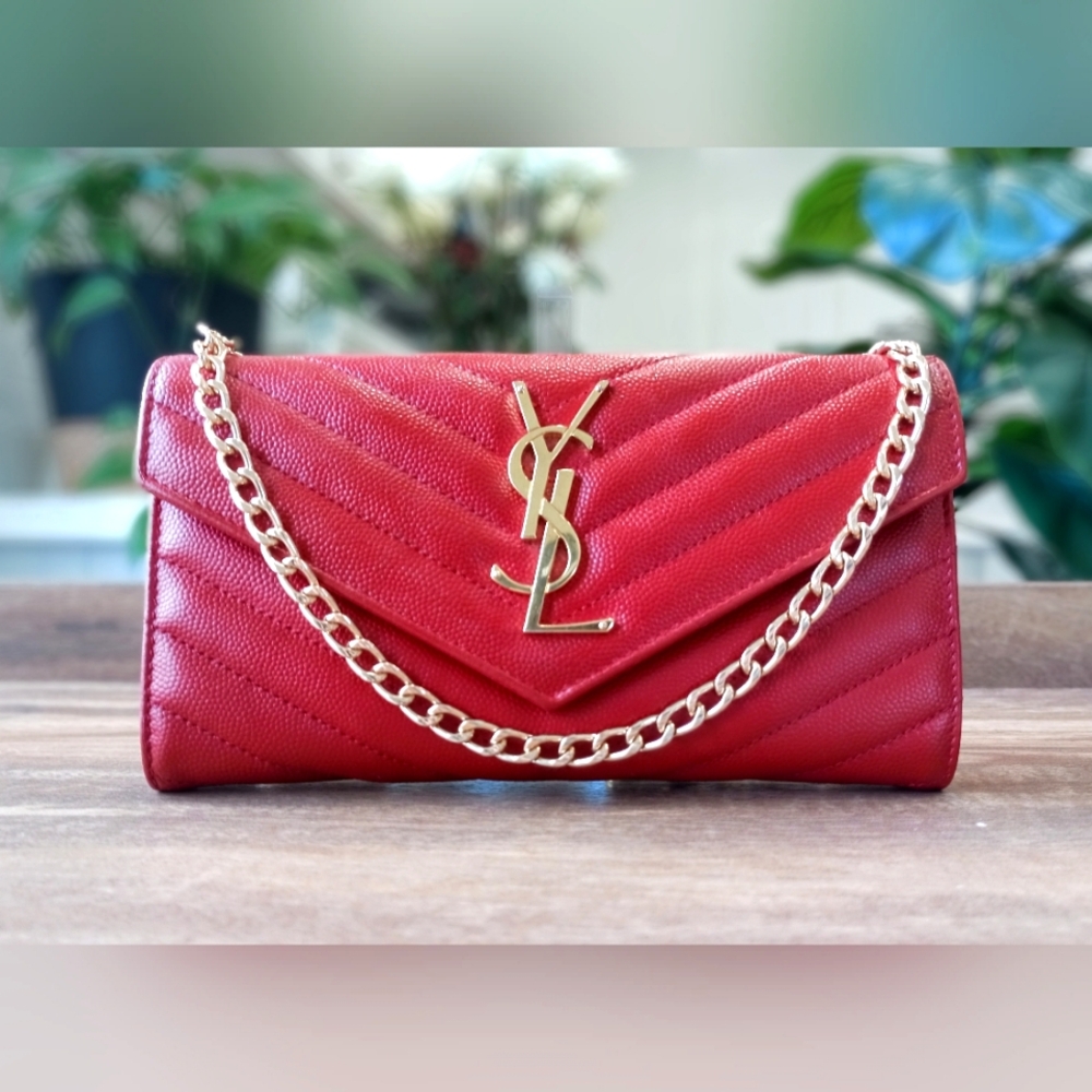 Authentic Yves Saint Laurent Cassandra Red Wallet on Chain
